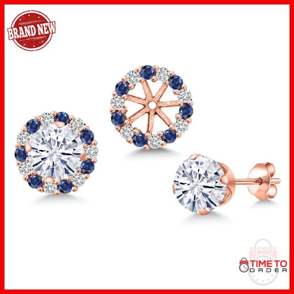 18K Rose Gold Plated Silver 6MM Gemstone Halo Stud Earrings with Jackets